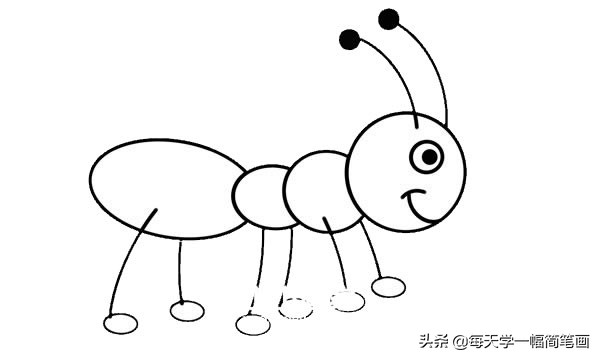 涂色蚂蚁的简笔画画法（可爱卡通小蚂蚁简笔画步骤图片）