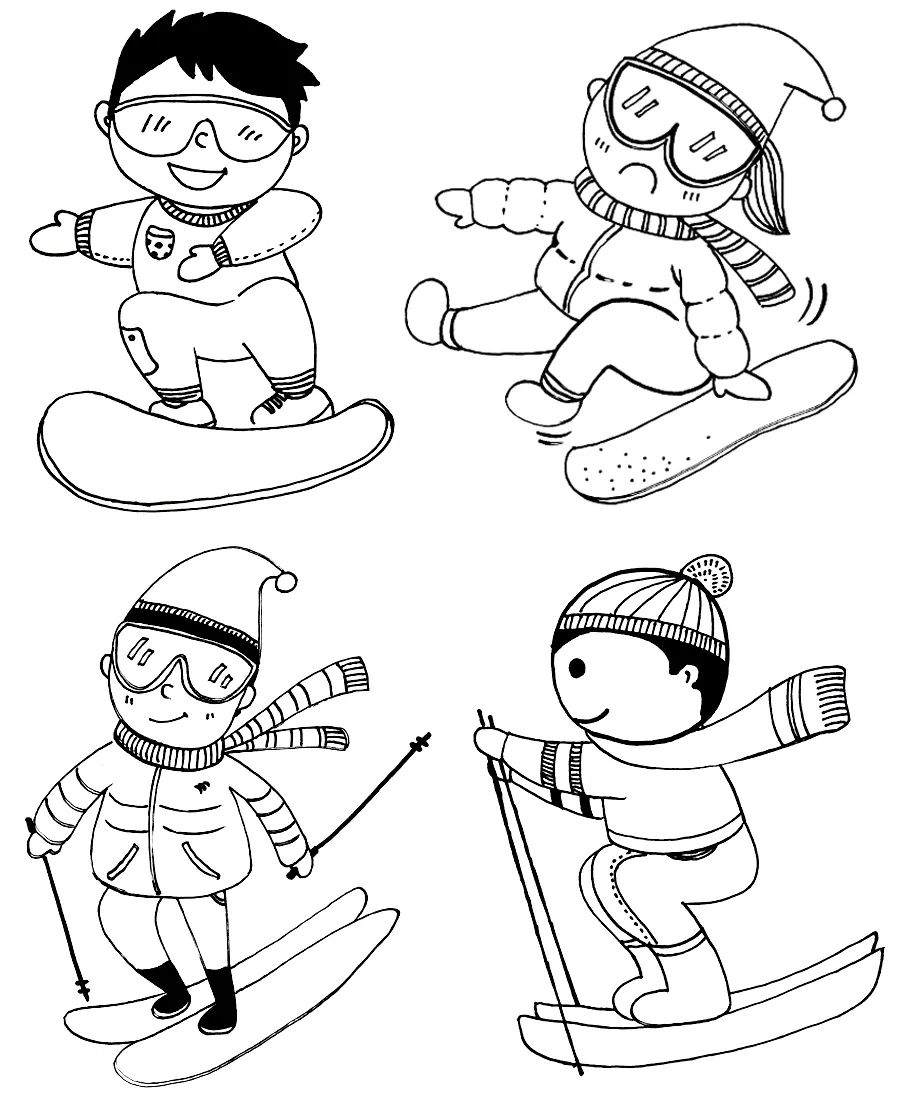 儿童体育运动绘画图片大全（关于滑雪运动项目儿童画教程）